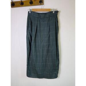 Vintage Barry Bricken Plaid Wool Skirt Size 12 Green Pleated Midi Preppy